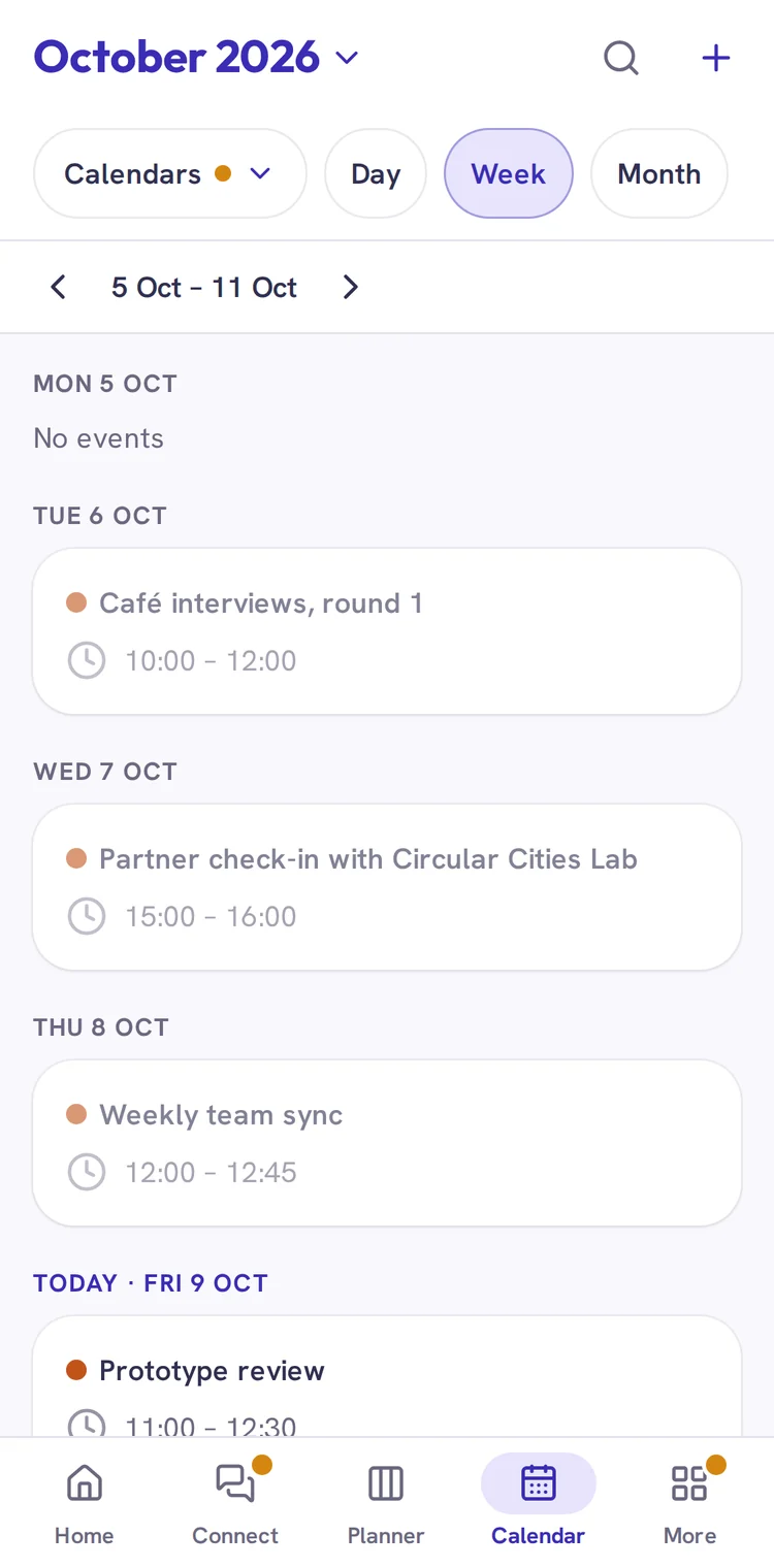 The calendar on a phone as an agenda for the week