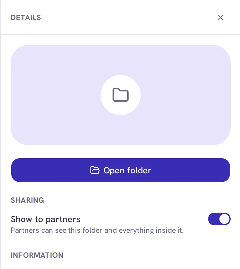Folder details with the Show to partners switch turned on